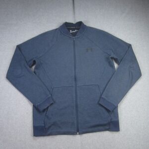 Under Armour Jacket Mens Medium Blue Full Zip Knit Bomber Fitted